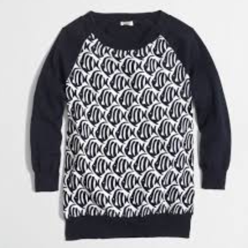 Handprinted J crew navy fish sweater